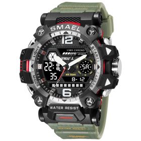Luminous Waterproof Double Display Electronic Quartz Watches (Option: 8072 Army Green)