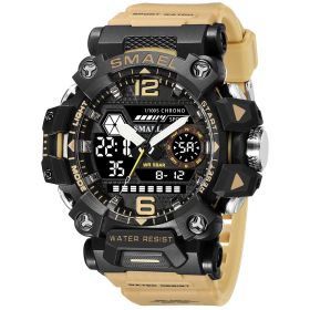 Luminous Waterproof Double Display Electronic Quartz Watches (Option: 8072 Beige)