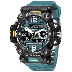 Luminous Waterproof Double Display Electronic Quartz Watches (Option: 8072 Green)