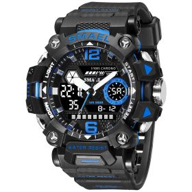 Luminous Waterproof Double Display Electronic Quartz Watches (Option: 8072 Black And Blue)