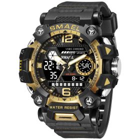 Luminous Waterproof Double Display Electronic Quartz Watches (Option: 8072 Black Gold)