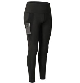 High Waist Out Pocket Yoga Pants Tummy Control Workout Running Yoga Leggings (Color: Black)