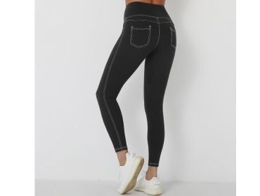 Women's High Waist Yoga Fitness Leggings Pants (Color: Black)