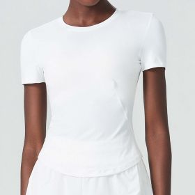 Cold Cover Skinny Exercise Top Women Small Waist Short Sleeve Yoga Suit Top Slim Fit Quick Drying Fitness T shirt (size: XL)
