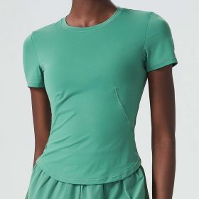 Cold Cover Skinny Exercise Top Women Small Waist Short Sleeve Yoga Suit Top Slim Fit Quick Drying Fitness T shirt (size: S)
